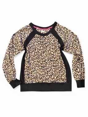 DKNY Leopard Fleece Pullover Sweater Black Y2K Indie Sleaze Mob Wife Medium